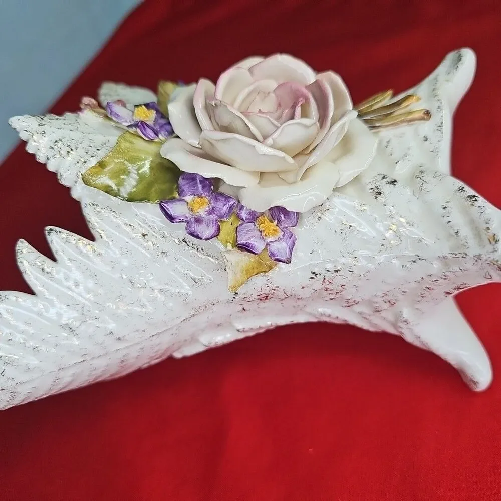 Rose Vase Vee Jackson Pottery Capodimonte Style Leaf Shape 3D Flower VTG Planter